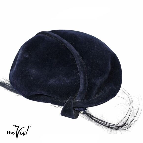 Vintage 40s 50s Tilt Hat Original by Dajon Blue Velvet w Feathers - Hey Viv - Picture 5 of 7